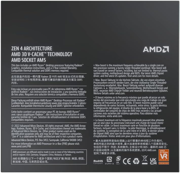 AMD Processor RYZEN 7 7800X 3D Box AMD Processor RYZEN 7 7800X 3D Box